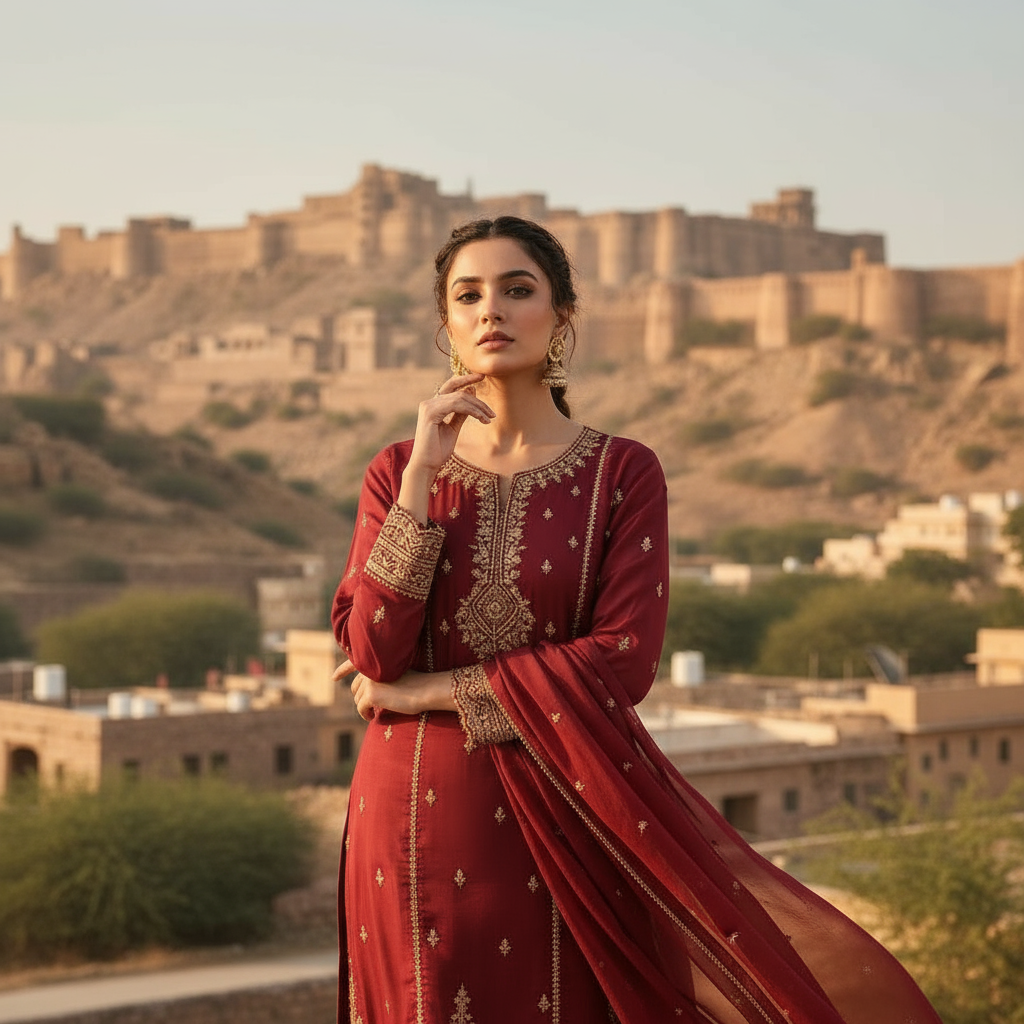 Maroon Red Embroidered Salwar Suit Festive & Wedding Wear by Sufiana
