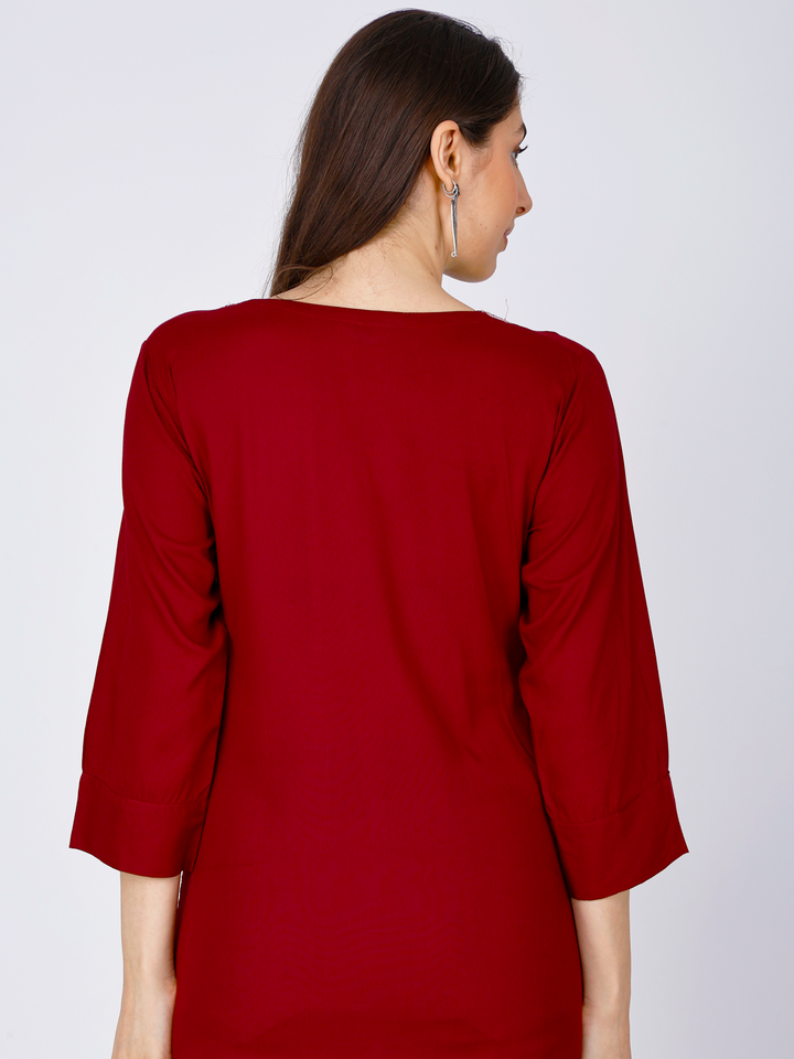 Maroon Embroidered Tunic for Women