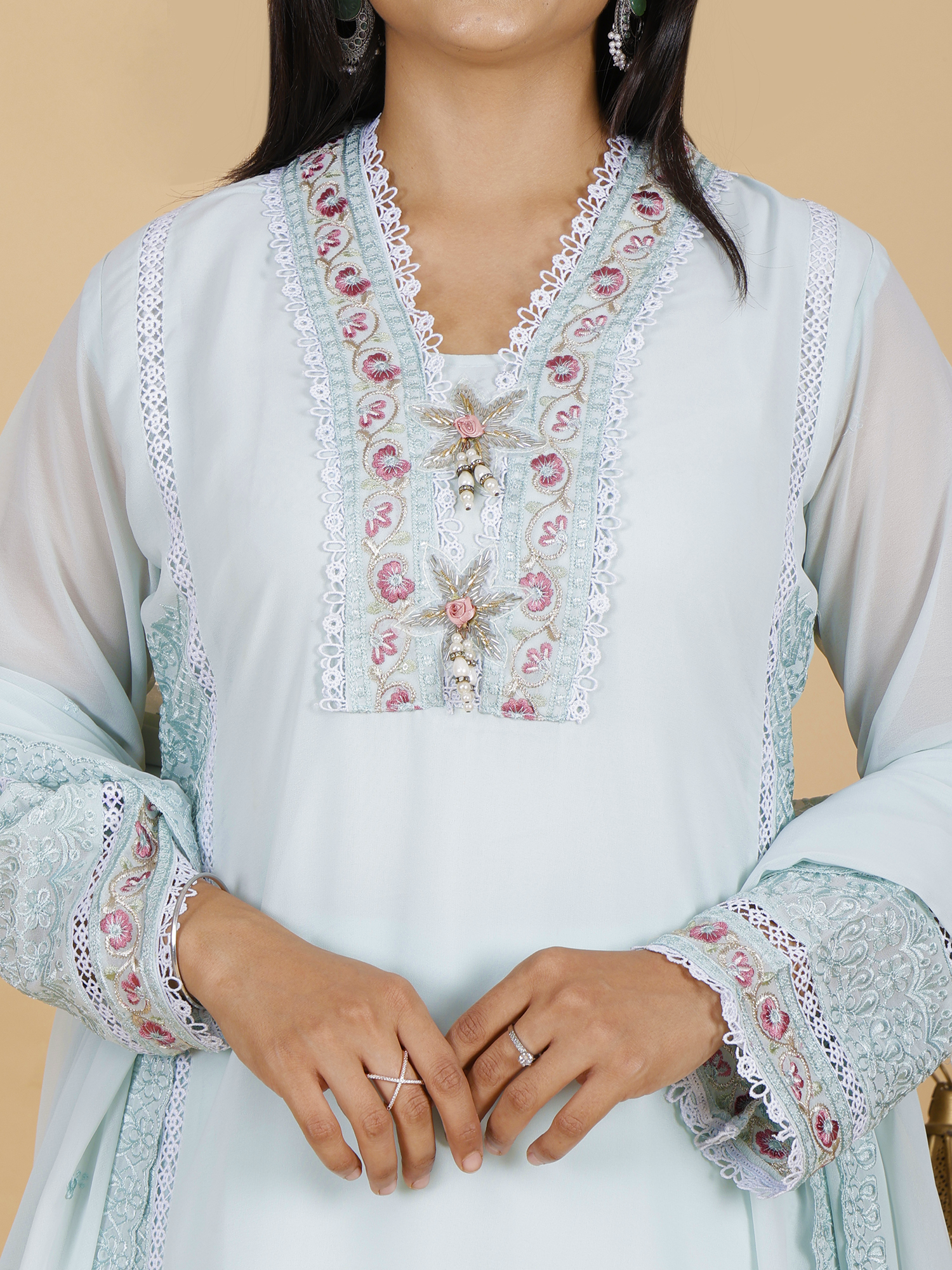 Light Blue Kurta Pant Set Elegant Georgette Ensemble - Sufiana