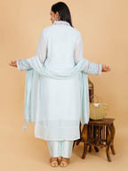 Light Blue Kurta Pant Set Elegant Georgette Ensemble - Sufiana