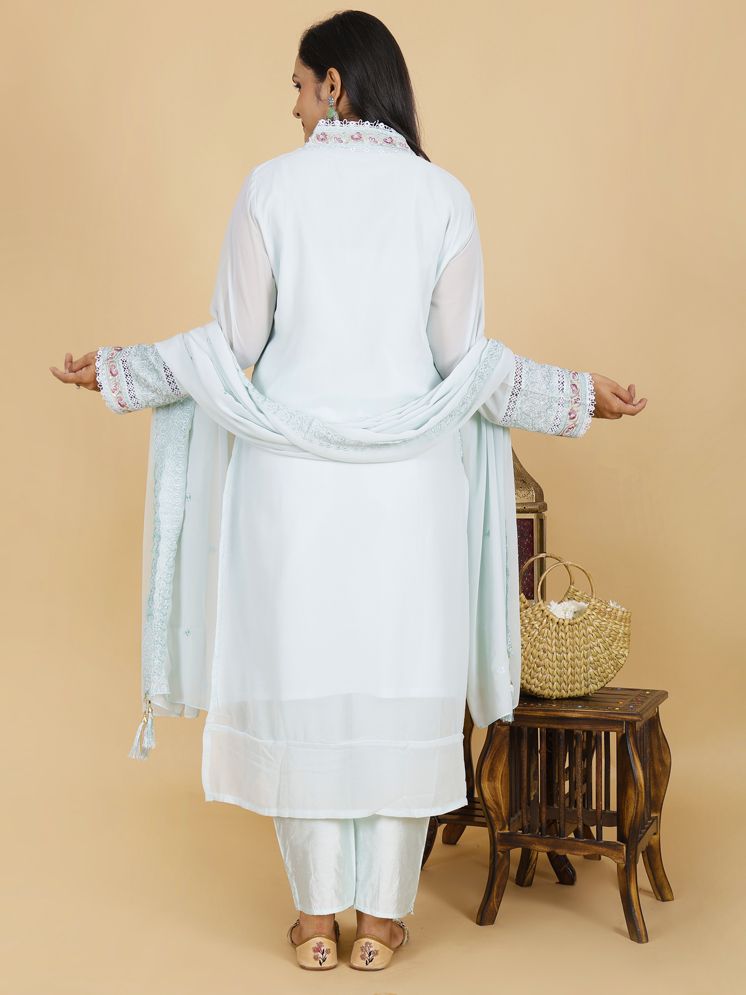 Light Blue Kurta Pant Set Elegant Georgette Ensemble - Sufiana