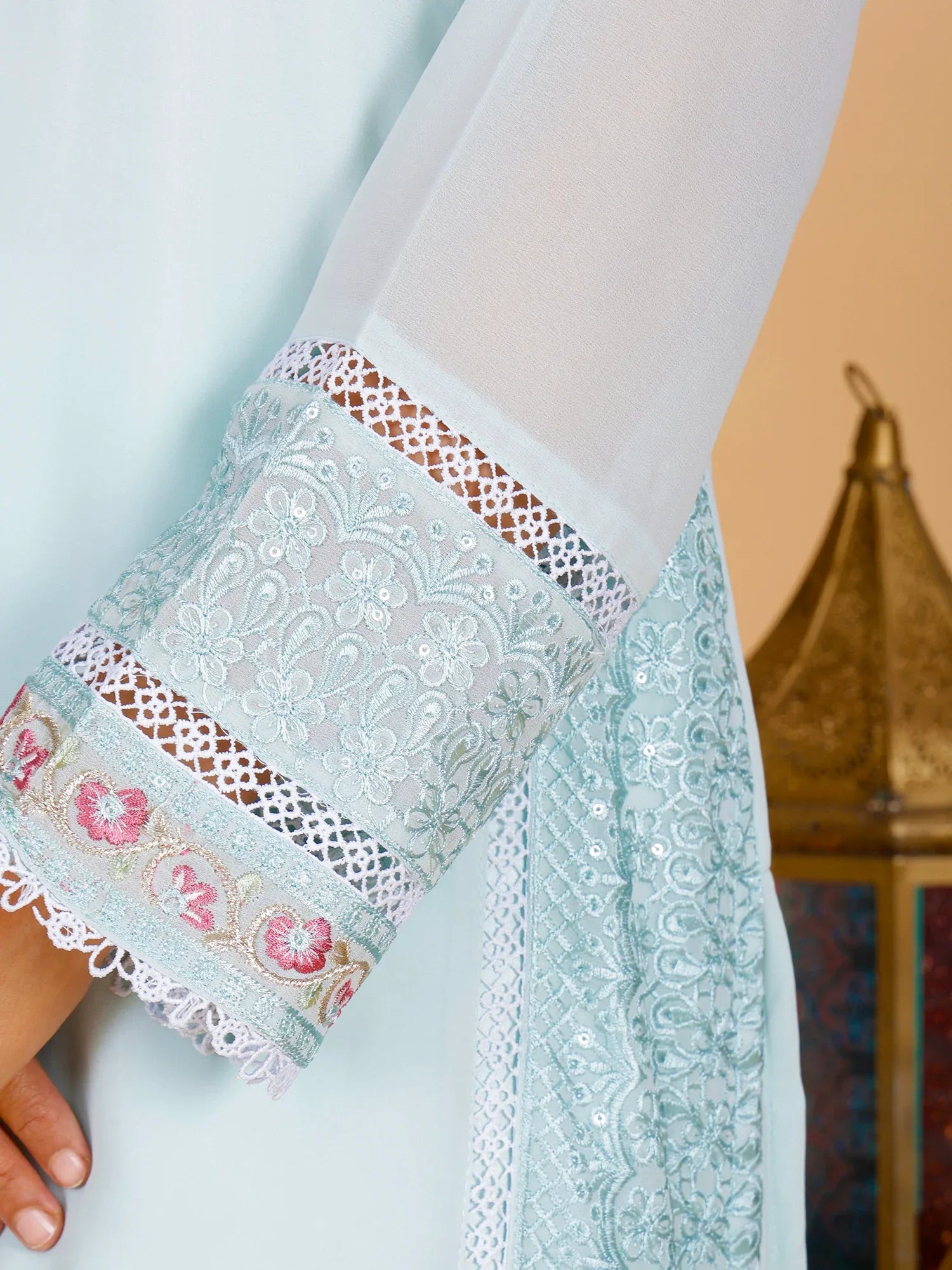 Sufiana Sky Blue Embroidered 3 Piece Suit for Women Premium Georgette - Sufiana