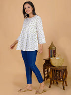 Sufiana White Floral Green Flower Short Frock for Women - Sufiana