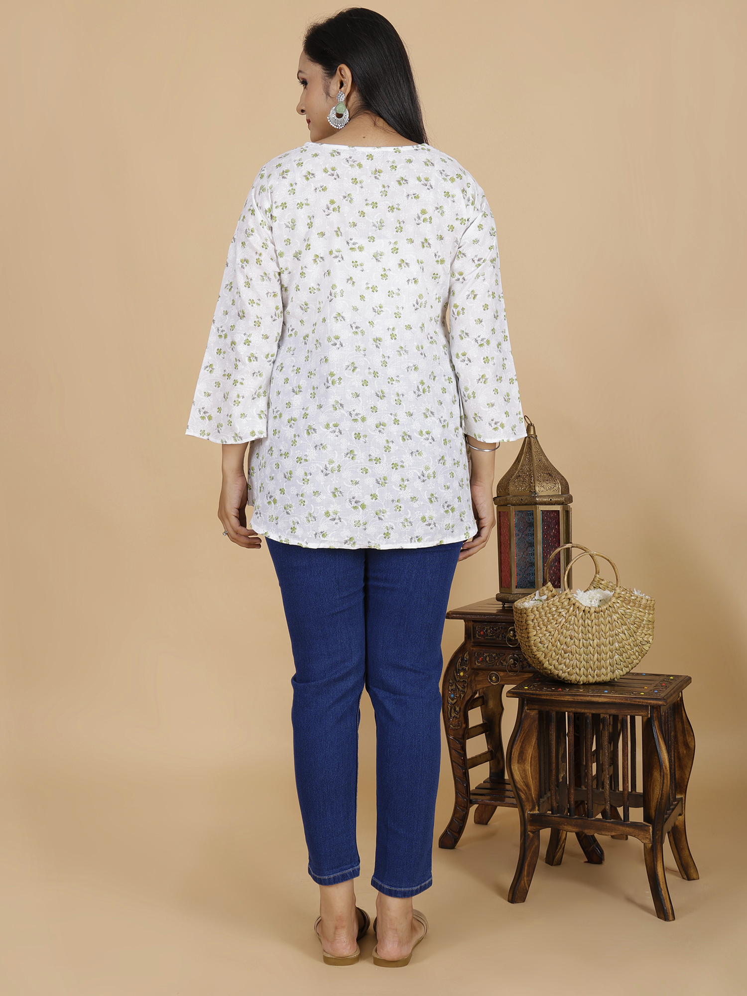 Green Floral Flare Dress Kurti - Sufiana