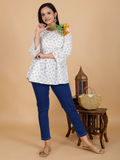 Sufiana Women Green Floral Printed Tunic Dress | Pure Cotton Stylish Ethnic Tunic for Women