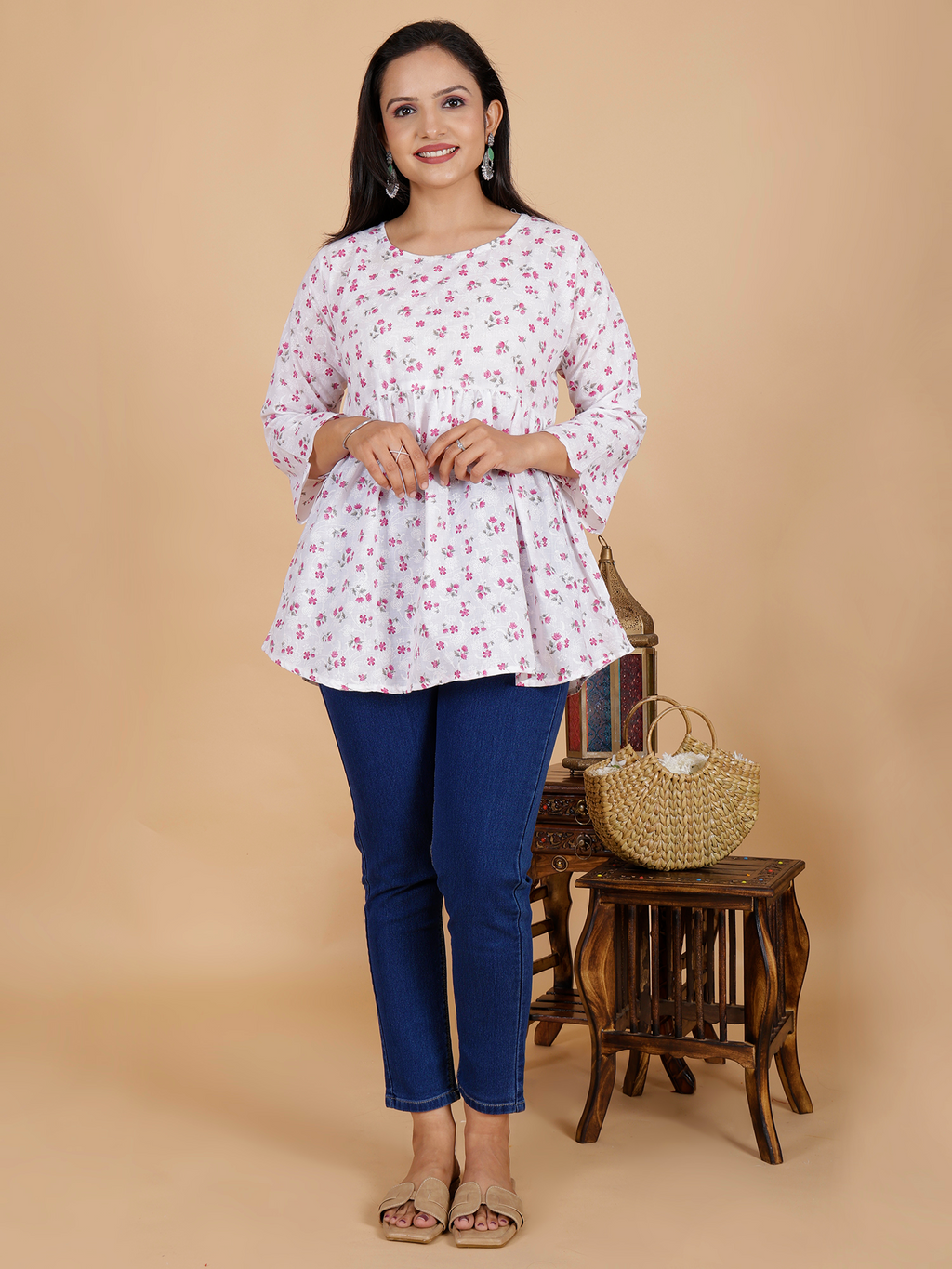 Maroon Floral Flare Dress Kurti - Sufiana