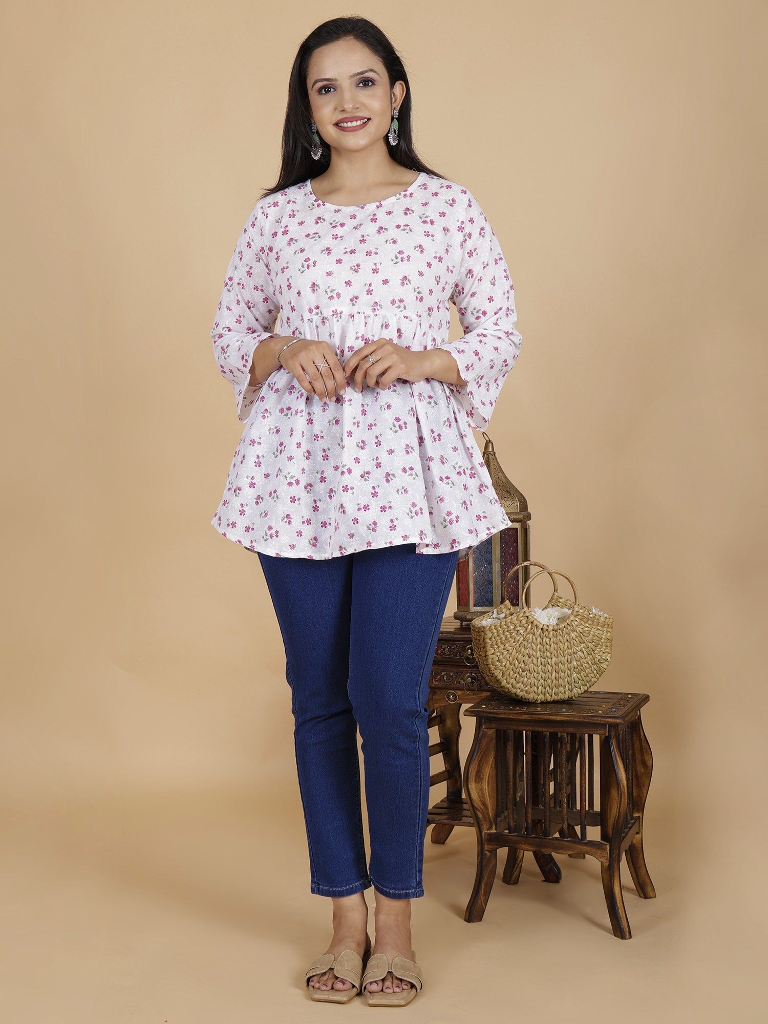 Maroon Floral Flare Dress Kurti - Sufiana