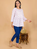 Sufiana White Floral Maroon Short Frock for Women - Sufiana