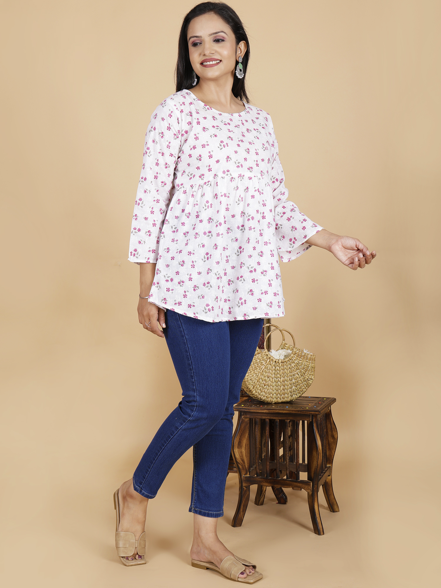 Maroon Floral Flare Dress Kurti - Sufiana