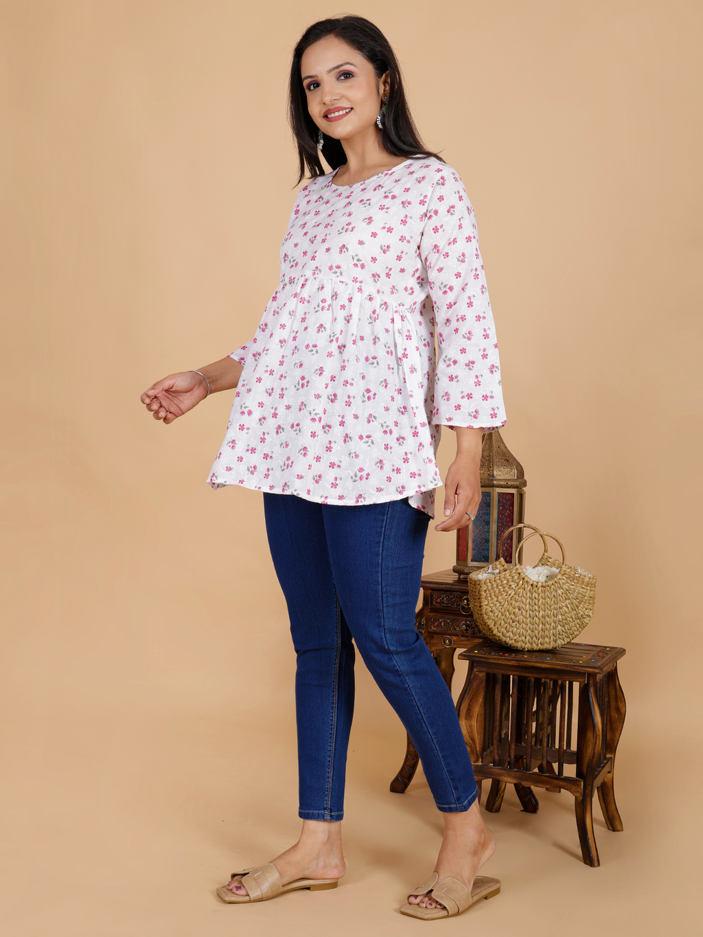 Maroon Floral Flare Dress Kurti - Sufiana