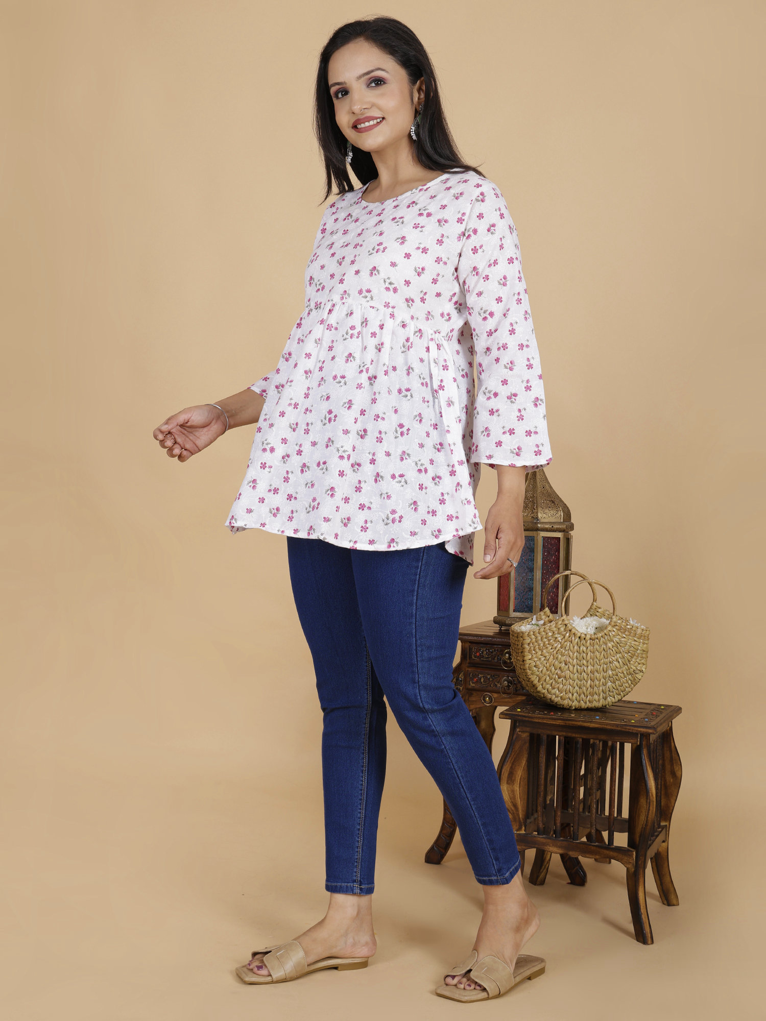 Maroon Floral Flare Dress Kurti - Sufiana