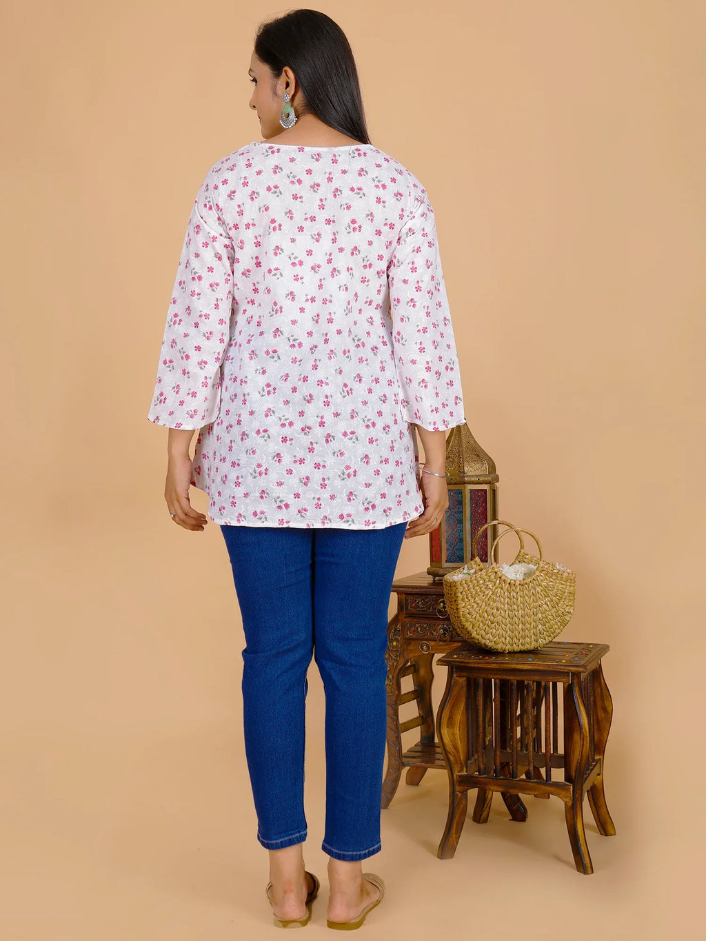 Sufiana White Floral Maroon Short Frock for Women - Sufiana