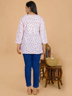 Sufiana White Floral Maroon Short Frock for Women - Sufiana