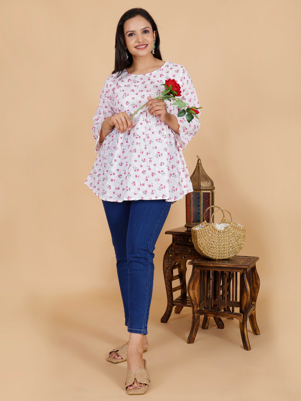 Maroon Floral Flare Dress Kurti - Sufiana