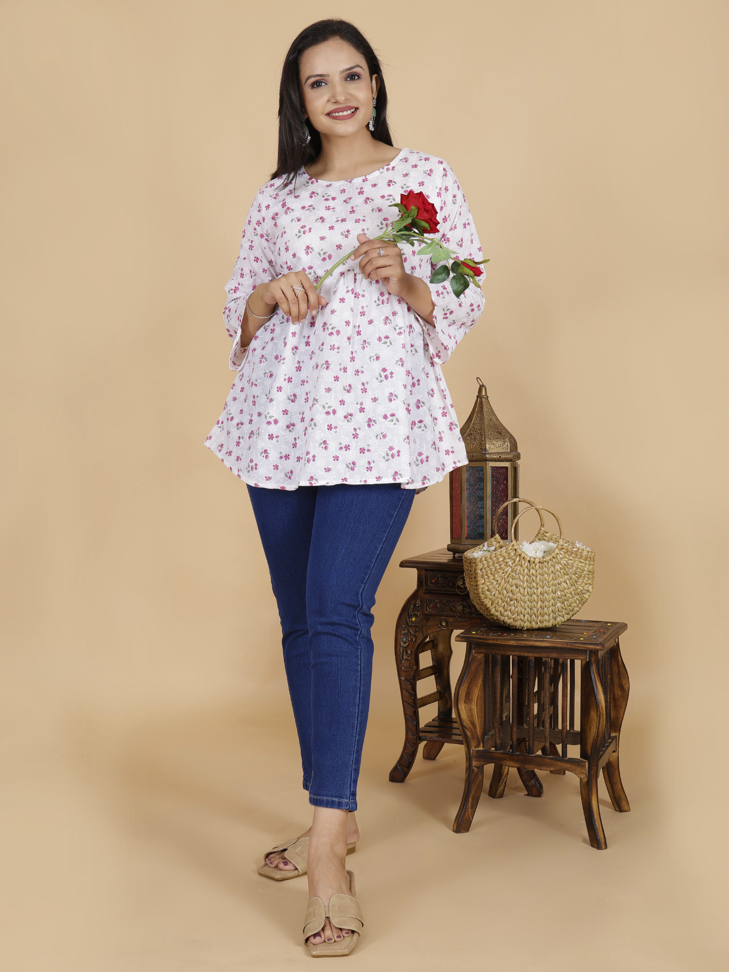 Maroon Floral Flare Dress Kurti - Sufiana