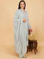 Sufiana Sea Grey Kurta Pant Set Georgette & Silk with Embroidery - Sufiana