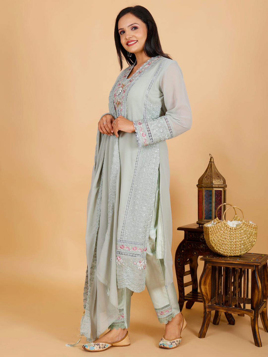 Grey 3-Piece Georgette Suit