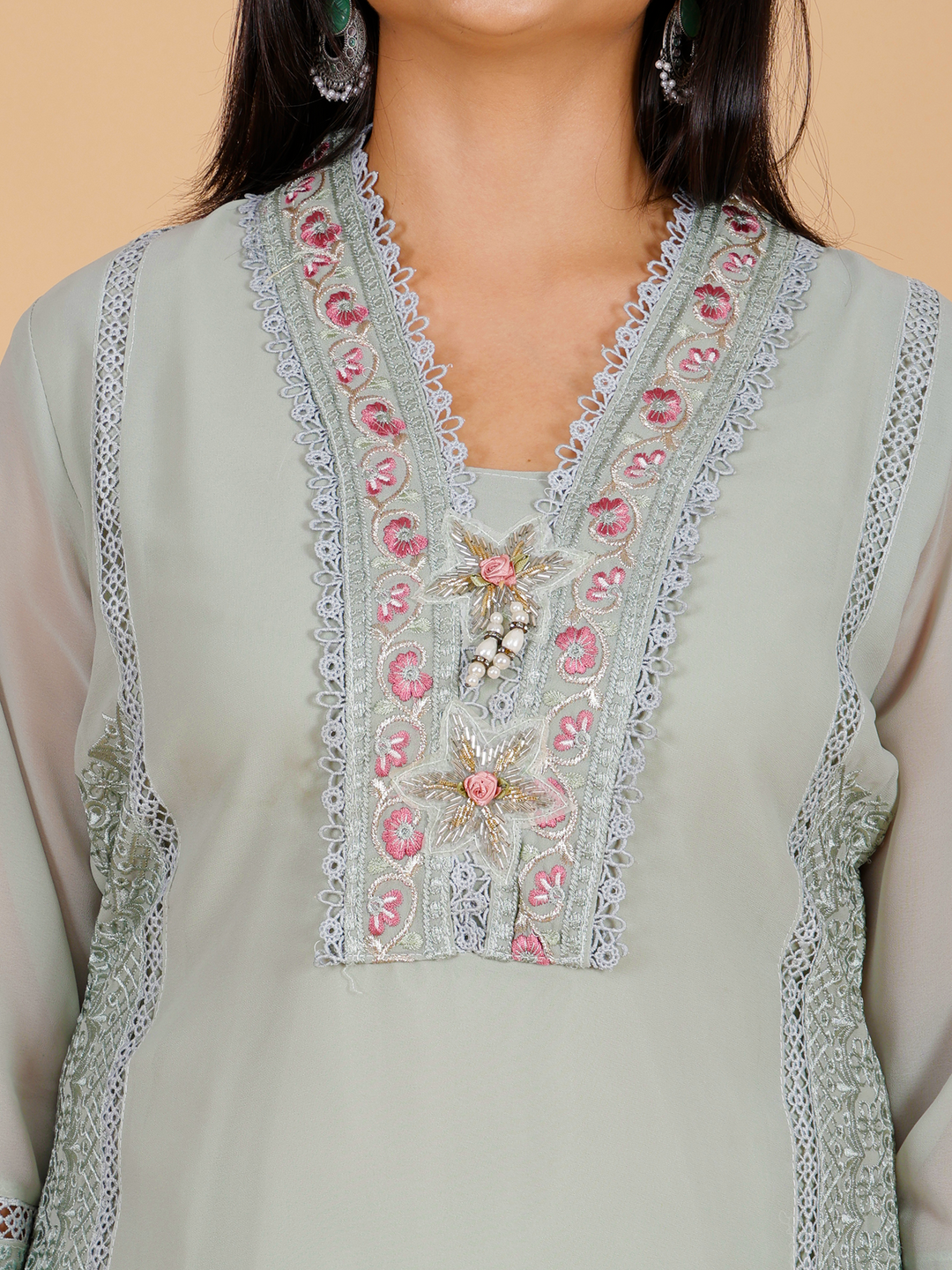 Grey 3-Piece Georgette Suit
