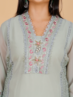Sufiana Sea Grey Kurta Pant Set Georgette & Silk with Embroidery - Sufiana