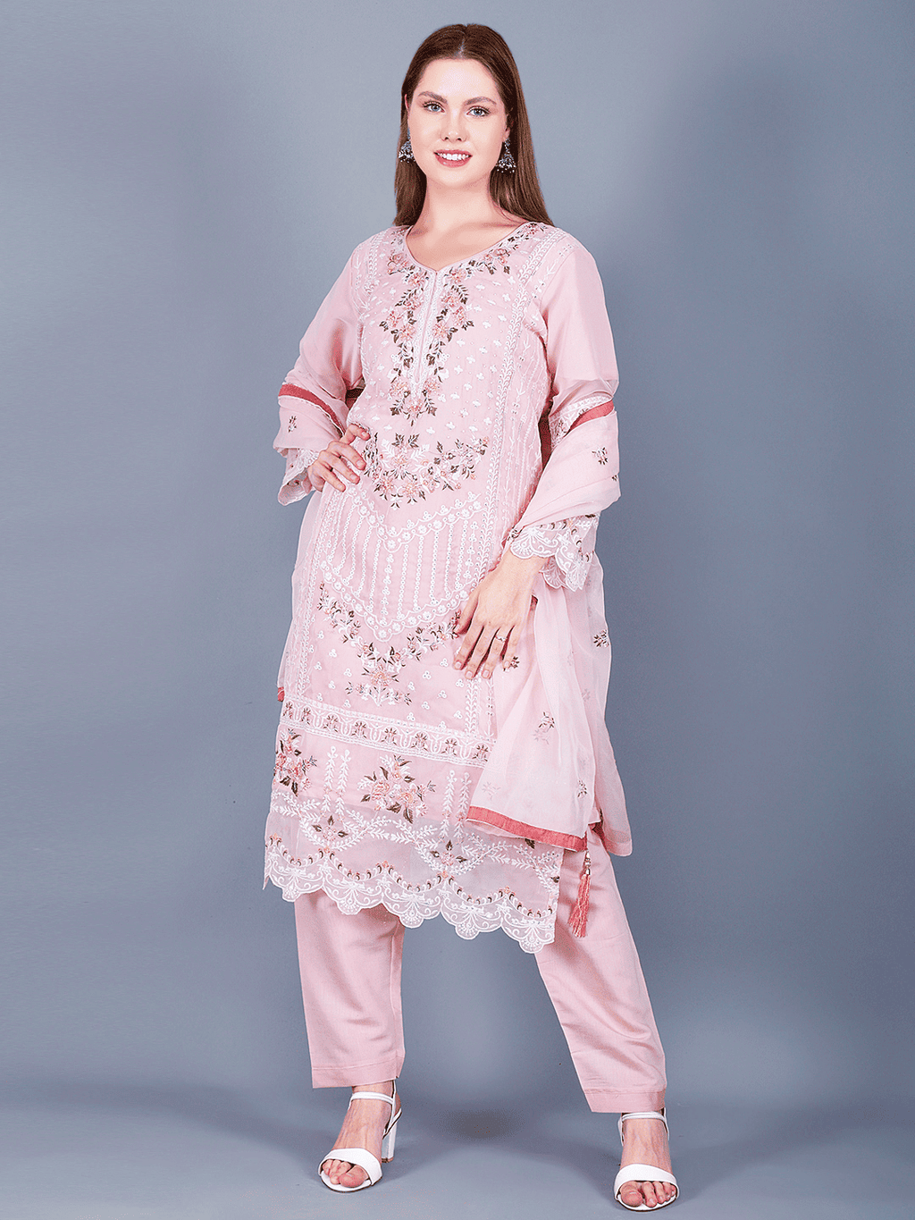 Pink Kurta Pant Set – Elegant Georgette Ensemble - Sufiana