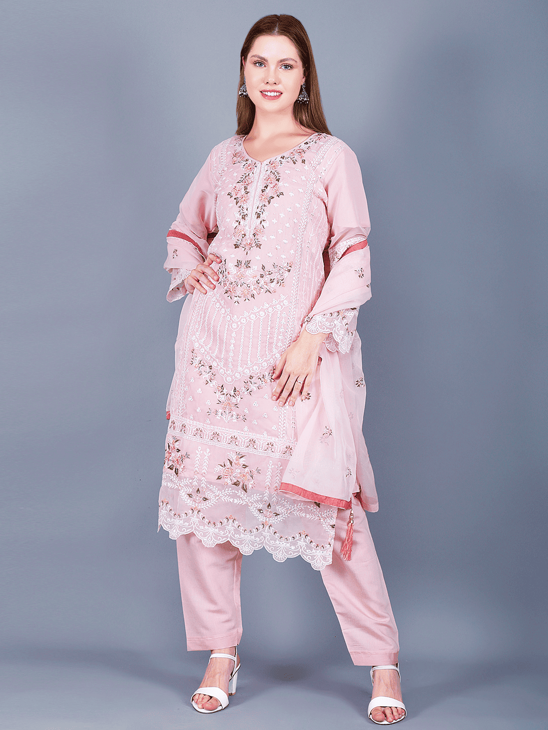 Pink Kurta Pant Set – Elegant Georgette Ensemble - Sufiana