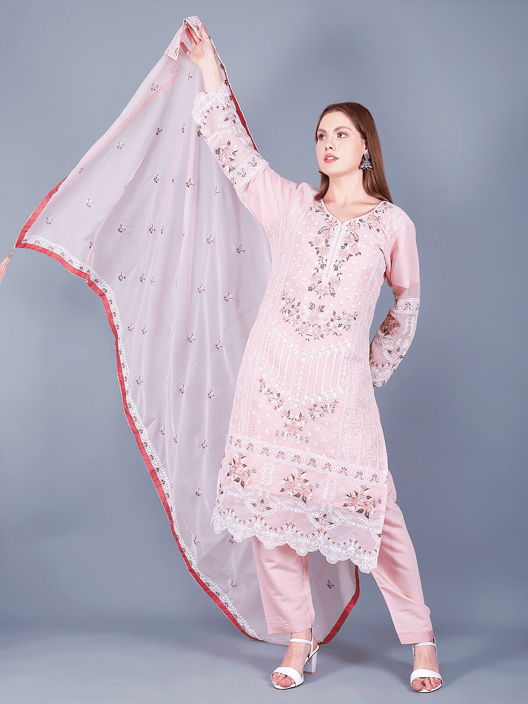 Pink Kurta Pant Set – Elegant Georgette Ensemble - Sufiana