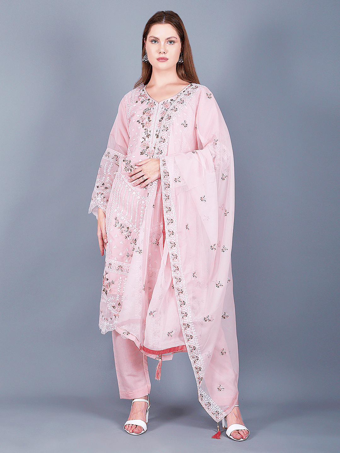 3-Piece Pink Georgette Suit