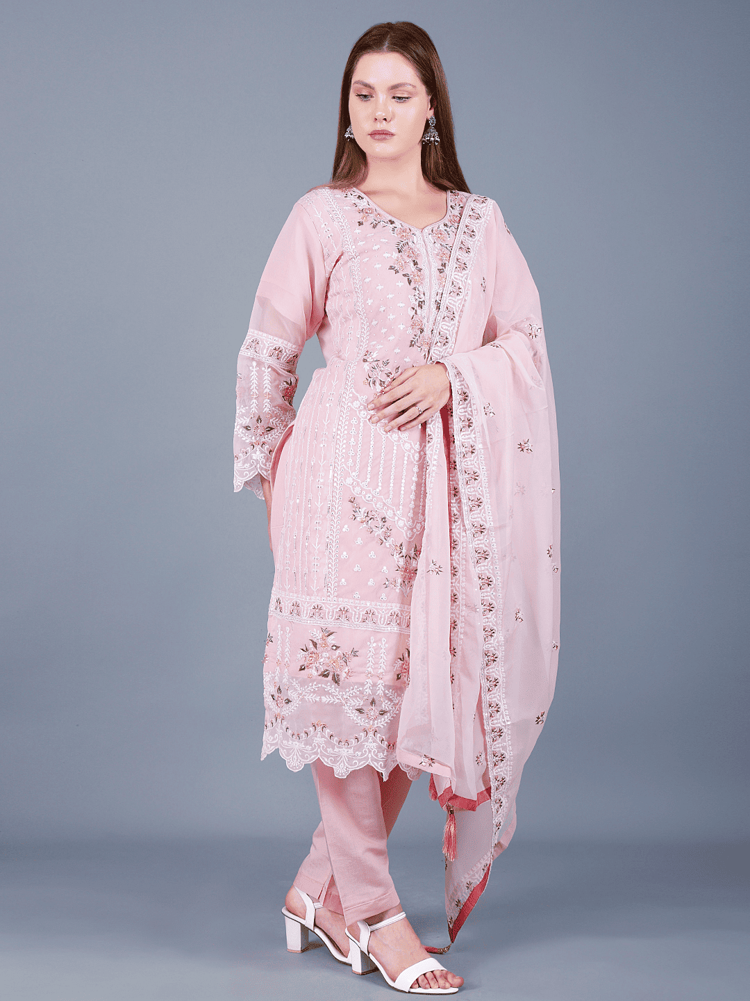 Pink Kurta Pant Set – Elegant Georgette Ensemble - Sufiana
