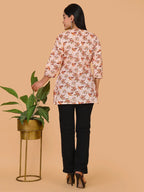 Sufiana Peach Maroon Floral Print Cotton Short Kurti for Women - Sufiana