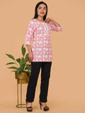 Sufiana Pink Floral Print Cotton Short Kurti for Women - Sufiana