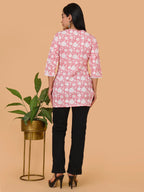 Sufiana Pink Floral Print Cotton Short Kurti for Women - Sufiana