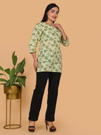 Sufiana Green Floral Print Cotton Short Kurti for Women - Sufiana