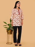 Sufiana Peach Maroon Floral Print Cotton Short Kurti for Women - Sufiana