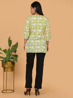Sufiana Leaf Green Floral Print Cotton Short Kurti for Women - Sufiana