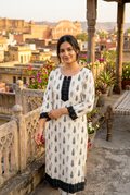 Sufiana Women White Pure Cotton Kurti with Black Lace Detailing | Stylish Printed Ethnic Kurta for Women