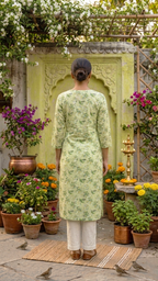Sufiana Women Green Pure Cotton Printed Kurti with Lace Work | Stylish Ethnic Wear Kurta