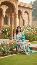 Sufiana Green Floral Cotton Printed Kurti Set for Women - Sufiana
