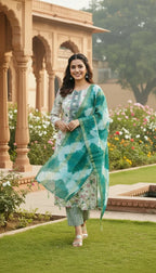 Sufiana Green Floral Cotton Printed Kurti Set for Women - Sufiana