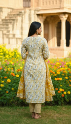 Sufiana Yellow Floral Cotton Printed Kurti Set for Women - Sufiana