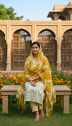 Sufiana Yellow Floral Cotton Printed Kurti Set for Women - Sufiana