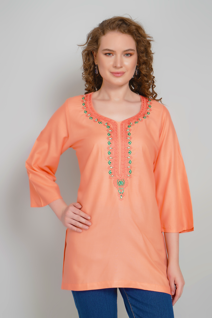 Embroidered Copper Short Tunic