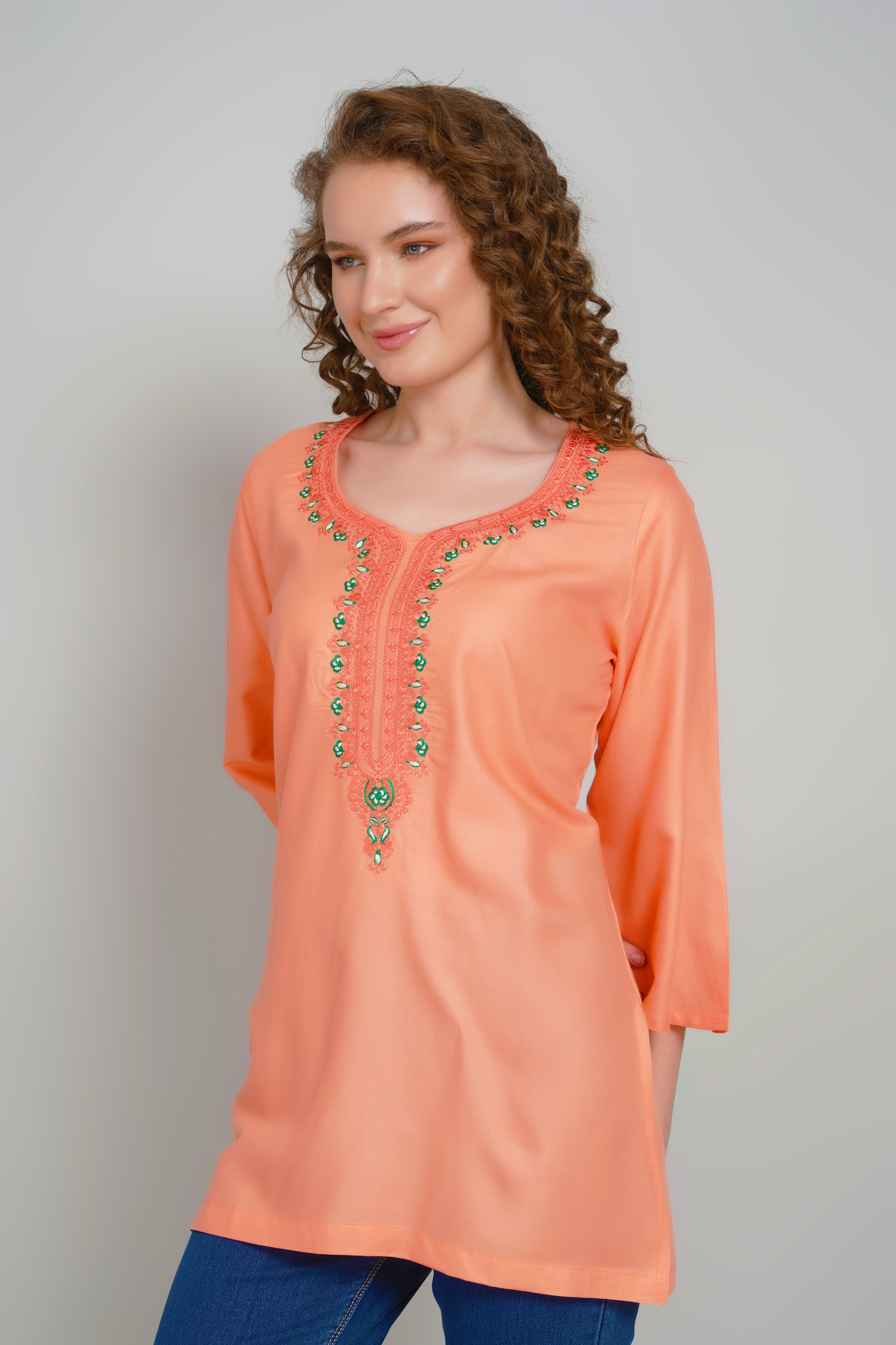 Women’s Copper Short Kurti with Elegant Embroidery - Sufiana