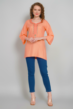 Women’s Copper Short Kurti with Elegant Embroidery - Sufiana