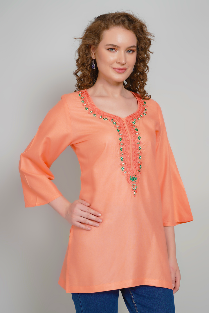 Embroidered Copper Short Tunic
