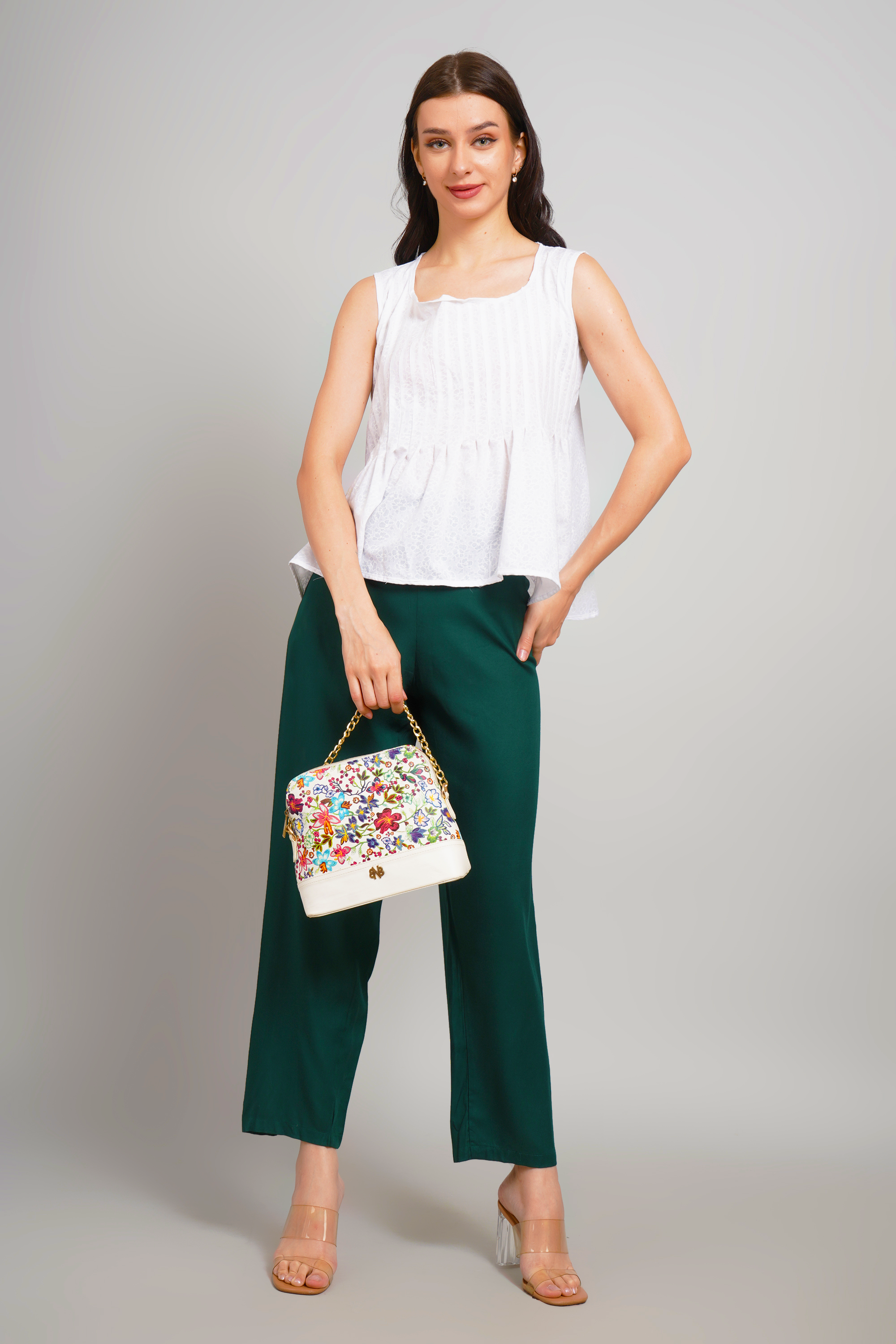 Dark Green Trouser Pants for Women Premium Rayon Style - Sufiana