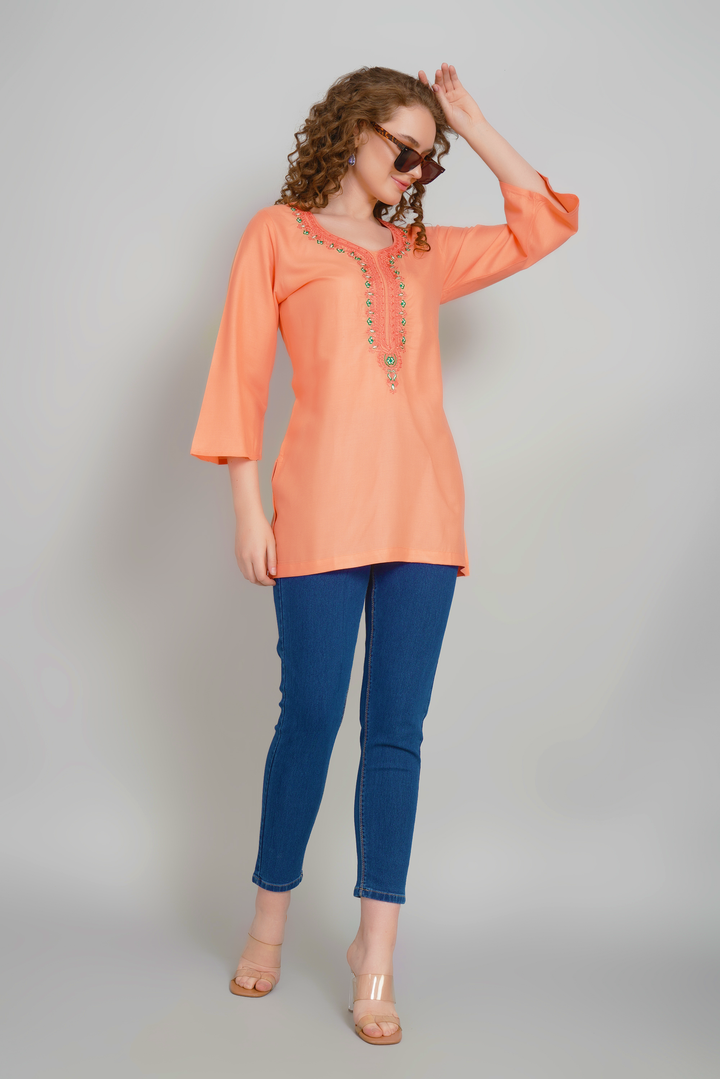 Embroidered Copper Short Tunic