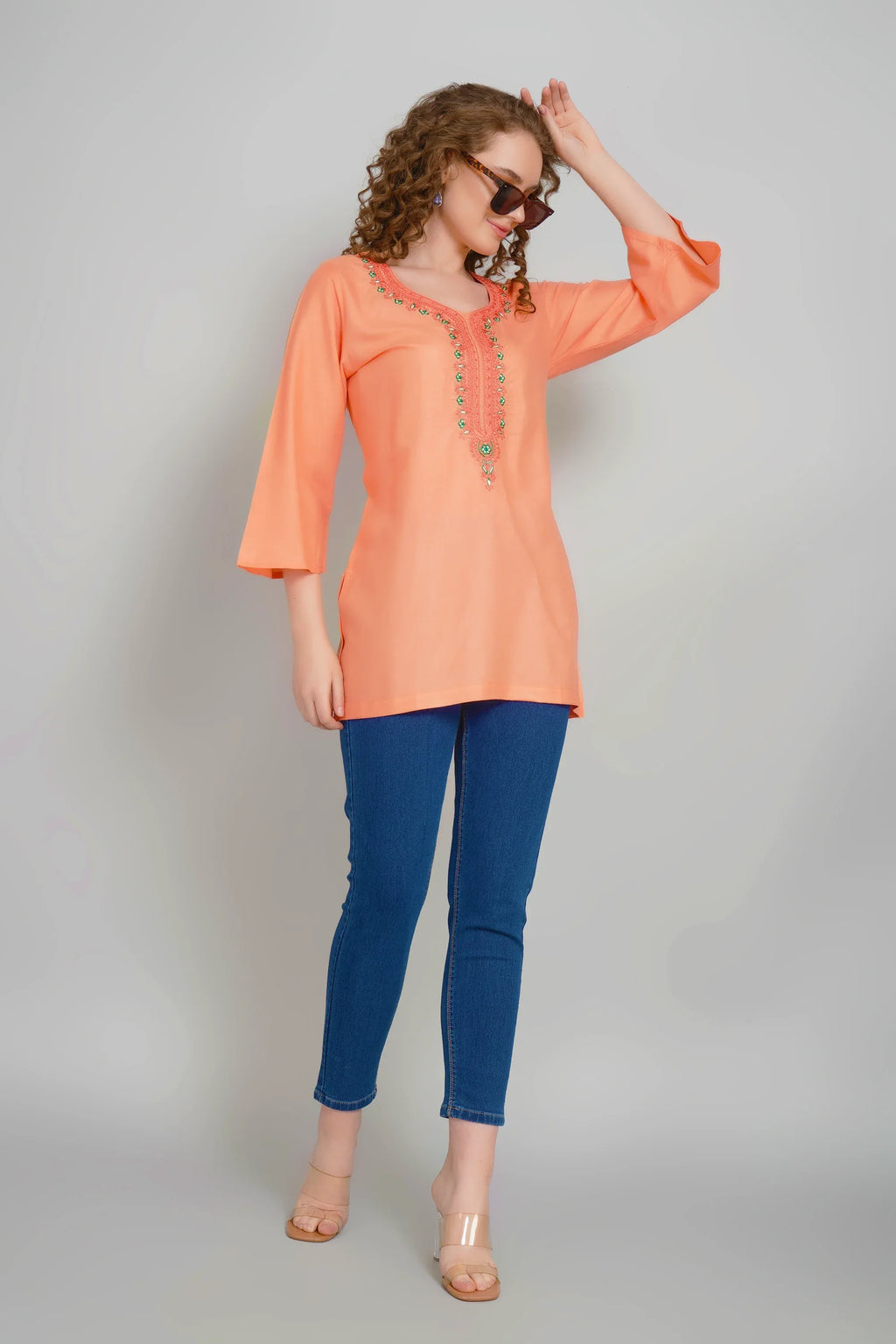 Sufiana Peach Orange Loose Fit Tunic for Women - Sufiana