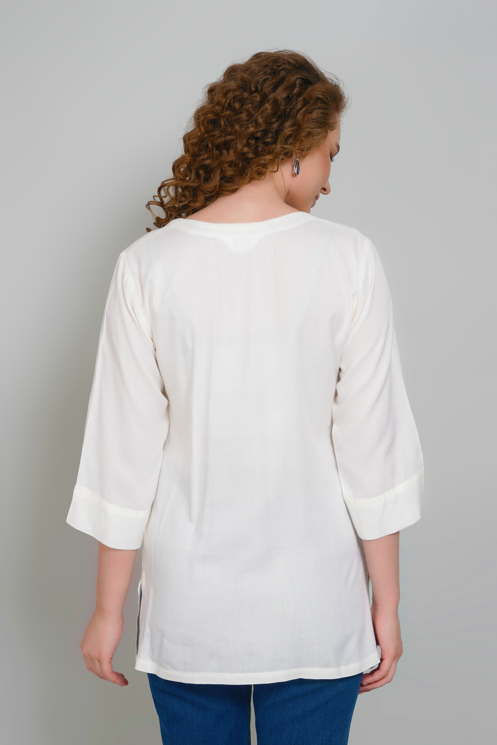 Off-White Embroidered Short Kurti for Women - Sufiana