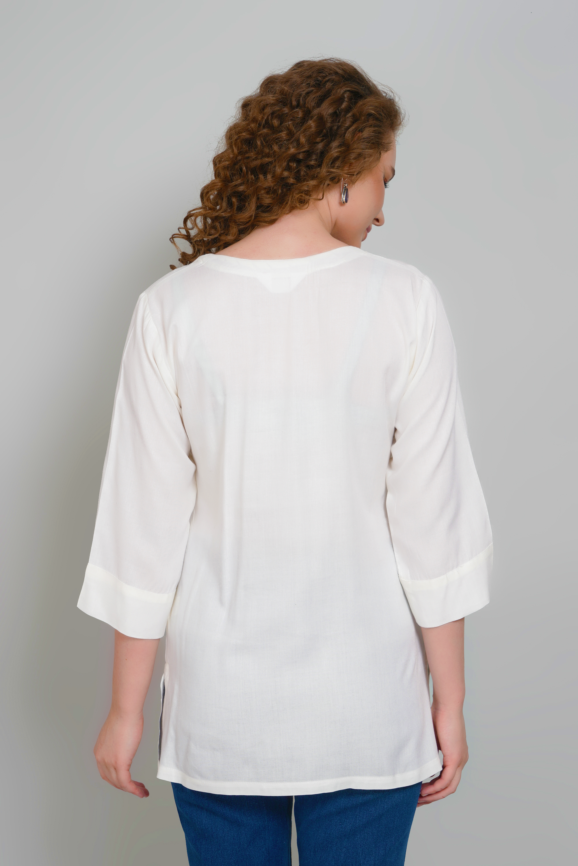 Off-White Embroidered Short Kurti for Women - Sufiana