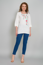 Off-White Embroidered Short Kurti for Women - Sufiana